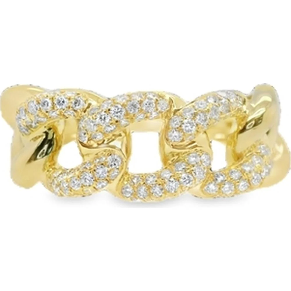 18K Yellow Gold Link-Style Band Ring with Pavé Set Round Diamonds by Afarin