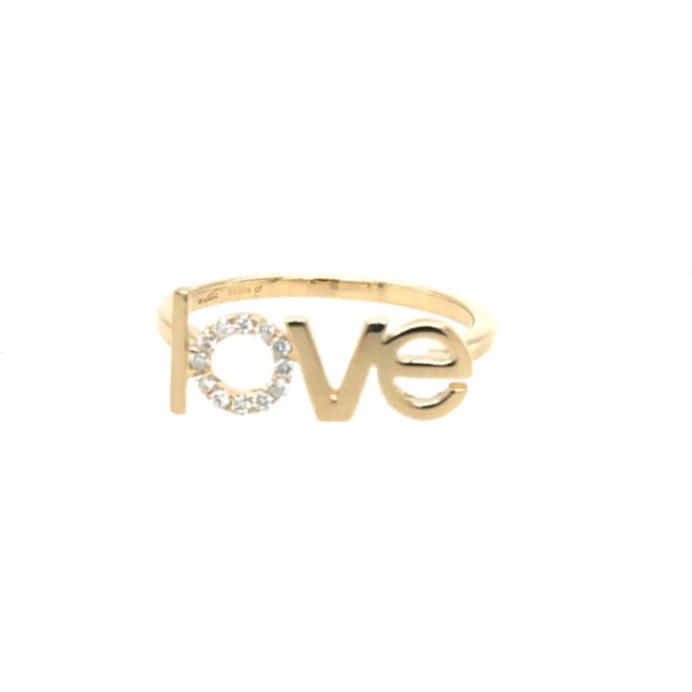 18K Yellow Gold Love Ring with Round Diamond Accent Detail by Afarin