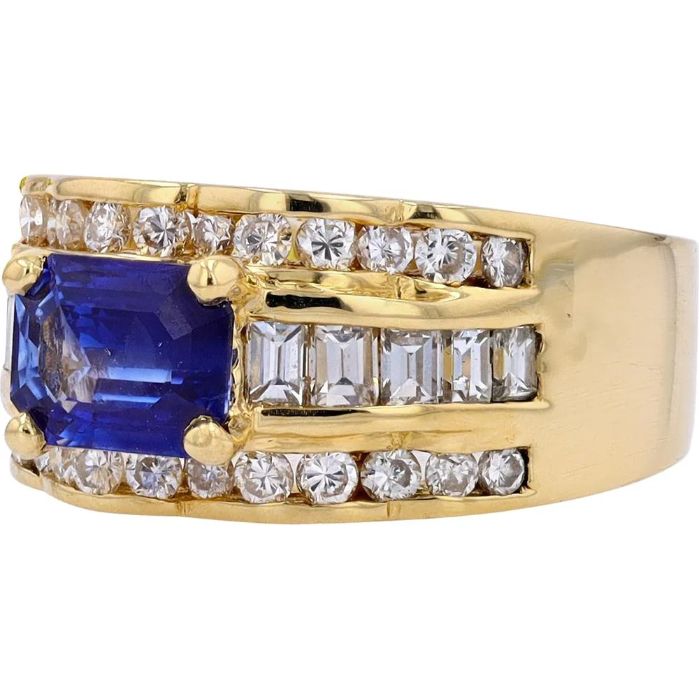 18K Yellow Gold Madagascar Sapphire Ring with 1.32 Carat Center Stone and 1.08 Carat Diamond Accents - Image 2