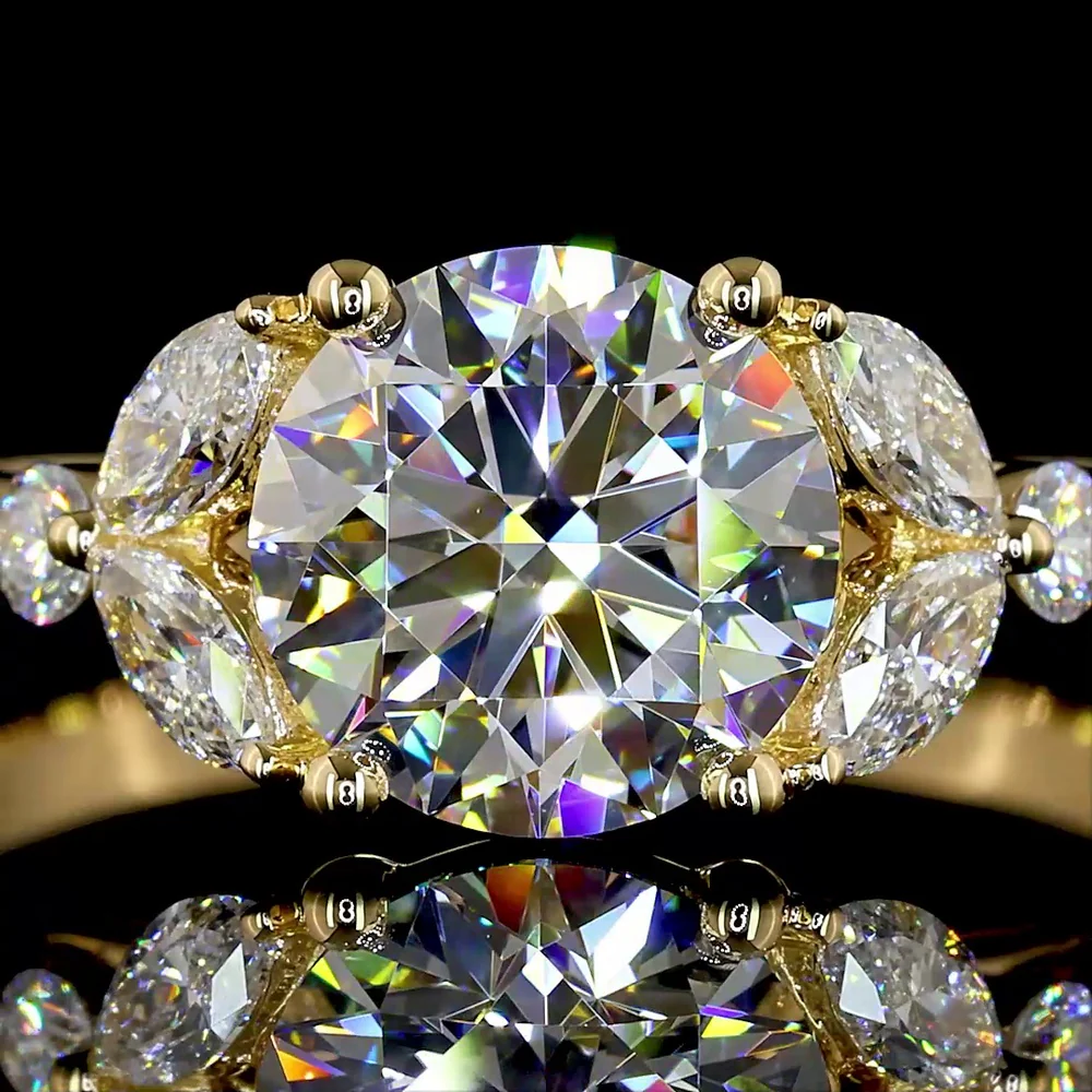 18K Yellow Gold Marquise and Round Cut Lab Diamond Special Ring with Prong Setting - 1.88 Carats Total Diamond Weight - Covaloro Fine Jewelry - Image 2