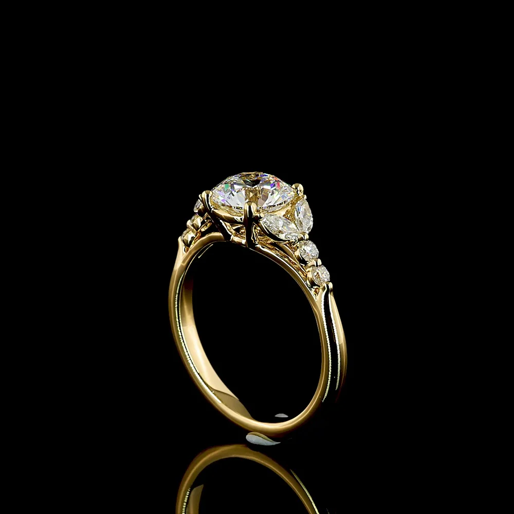 18K Yellow Gold Marquise and Round Cut Lab Diamond Special Ring with Prong Setting - 1.88 Carats Total Diamond Weight - Covaloro Fine Jewelry - Image 3