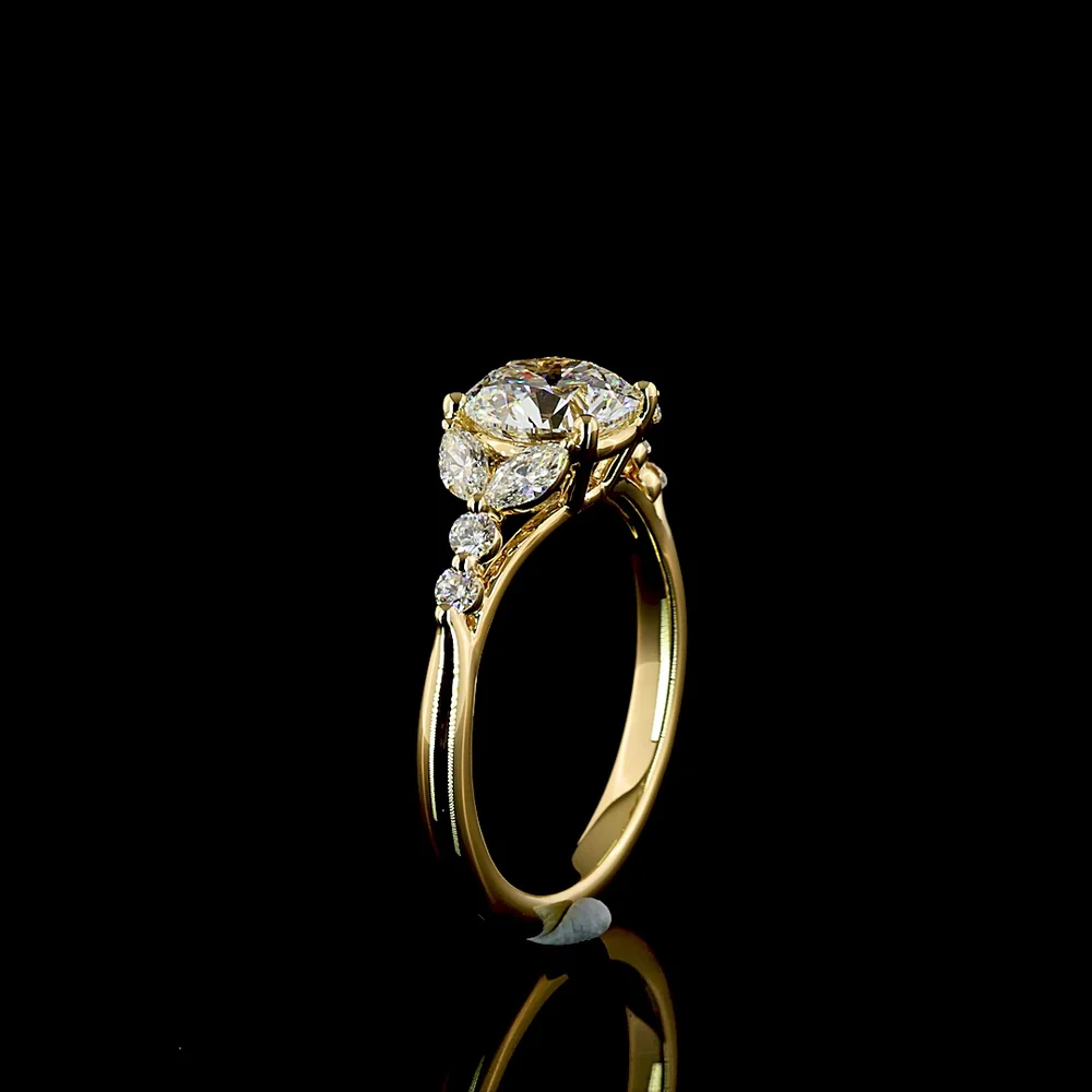 18K Yellow Gold Marquise and Round Cut Lab Diamond Special Ring with Prong Setting - 1.88 Carats Total Diamond Weight - Covaloro Fine Jewelry - Image 4