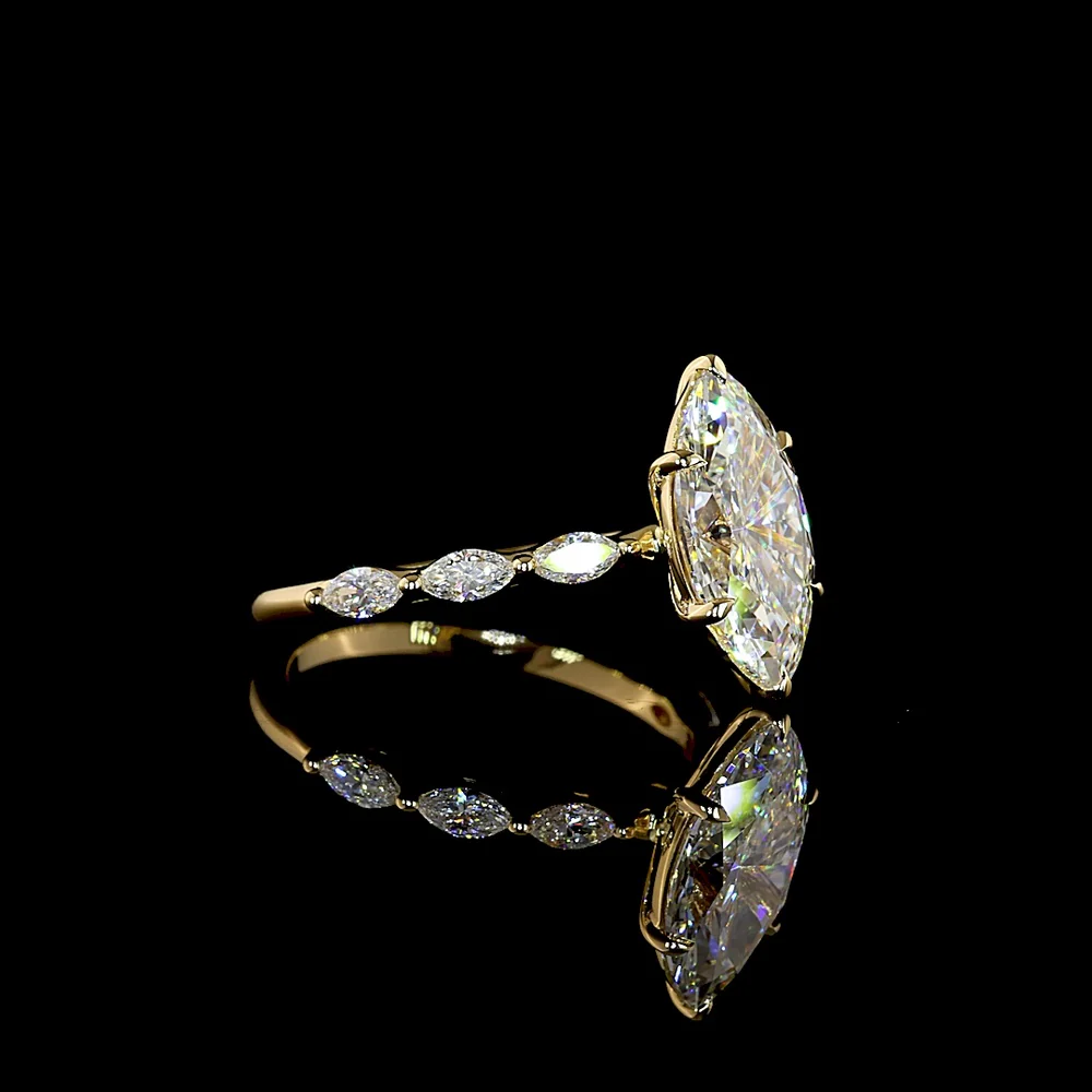 18K Yellow Gold Marquise Cut Solitaire Diamond Shank Ring with 2.53 Carat D VVS2 Center and 0.36 Carat Accent Stones - 2.89 Carat Total Diamond Weight - Covaloro Fine Jewelry - Image 2