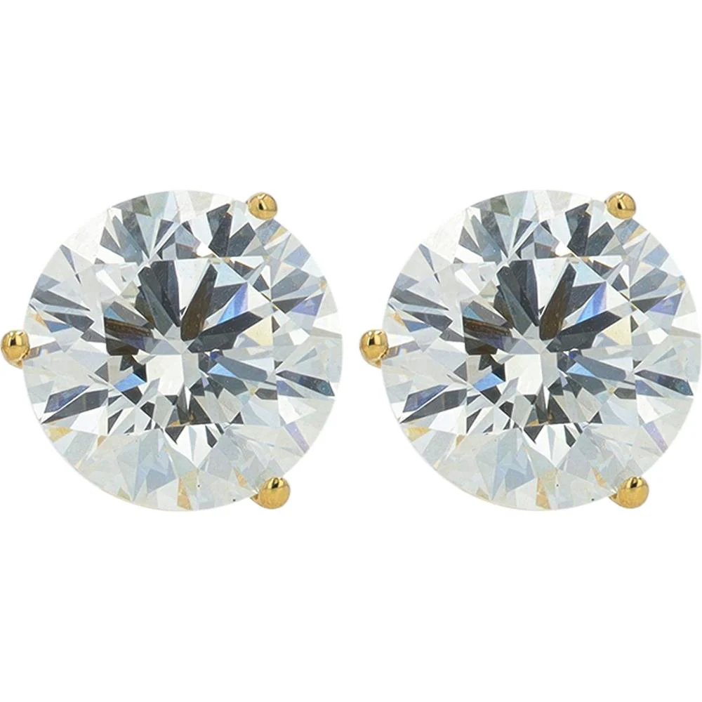 18K Yellow Gold Martini Set Stud Earrings with 10.00 Carat Total Lab Grown Round Diamonds