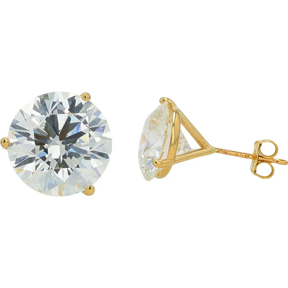 18K Yellow Gold Martini Set Stud Earrings with 10.00 Carat Total Lab Grown Round Diamonds - Image 2