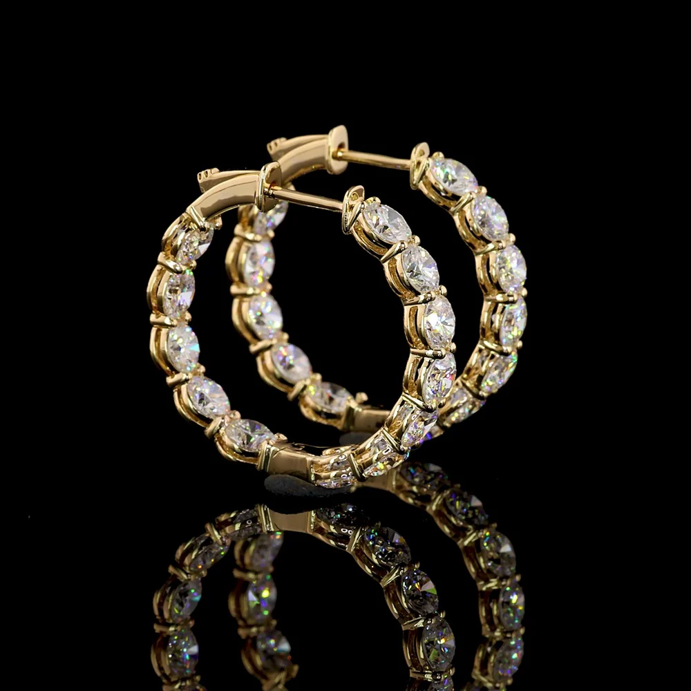 18K Yellow Gold Medium Hoop Earrings with 24 Prong-Set Round Lab Diamonds - 4.95 Carat Total Weight - Covaloro Fine Jewelry
