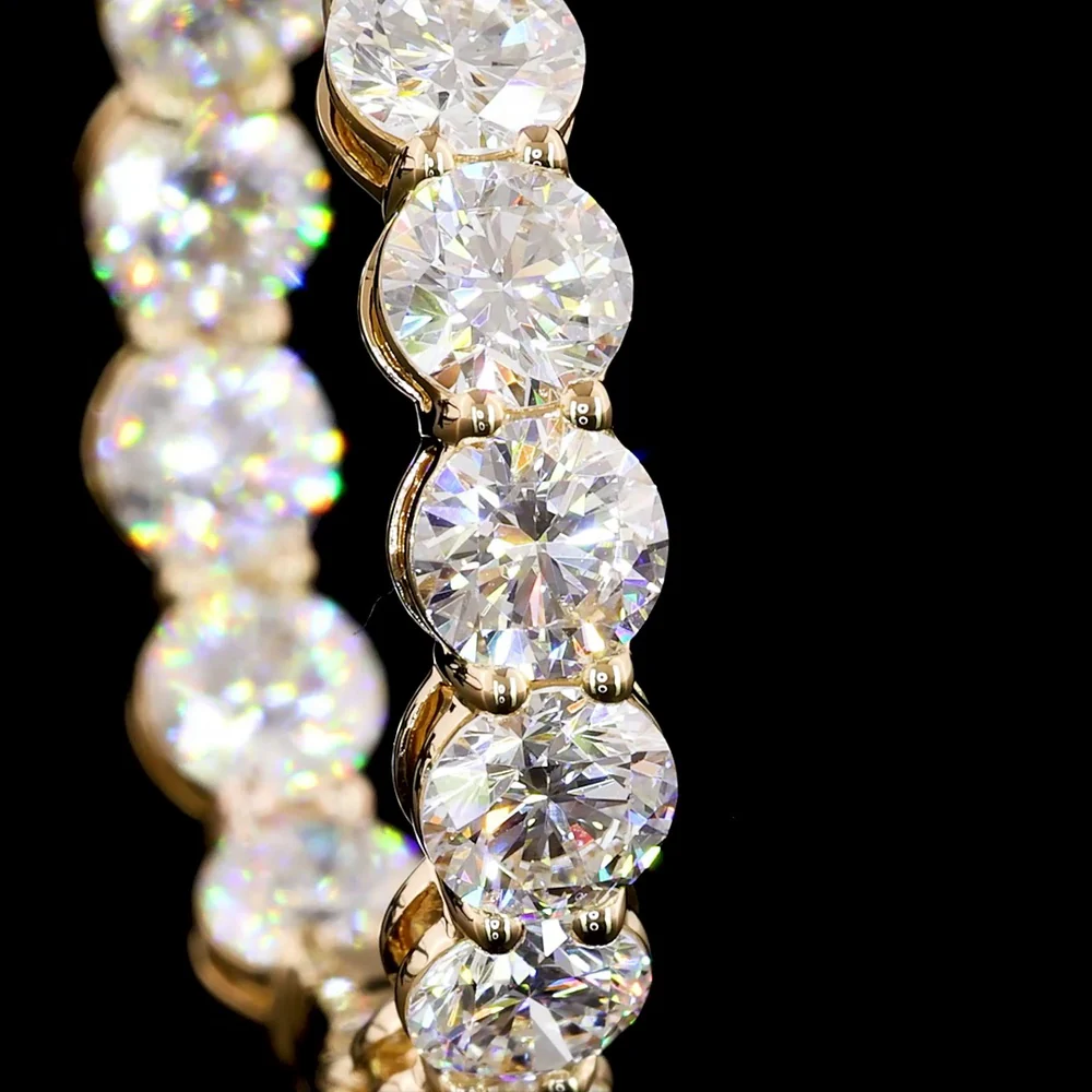 18K Yellow Gold Medium Hoop Earrings with 24 Prong-Set Round Lab Diamonds - 4.95 Carat Total Weight - Covaloro Fine Jewelry - Image 2