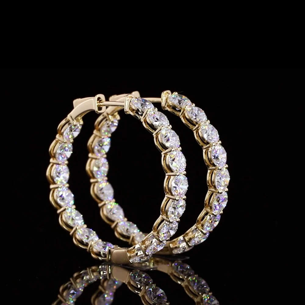 18K Yellow Gold Medium Hoop Earrings with 36 Prong Set Round Brilliant Lab Diamonds - 8.32 Carat Total Diamond Weight - Covaloro Fine Jewelry