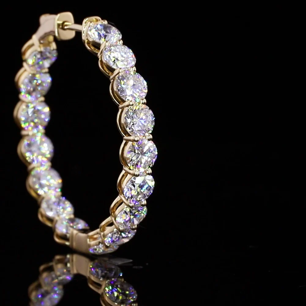 18K Yellow Gold Medium Hoop Earrings with 36 Prong Set Round Brilliant Lab Diamonds - 8.32 Carat Total Diamond Weight - Covaloro Fine Jewelry - Image 2