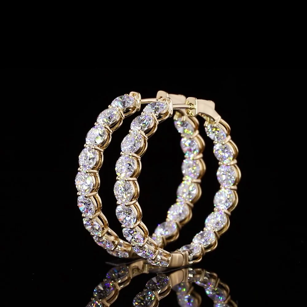 18K Yellow Gold Medium Hoop Earrings with 36 Prong Set Round Brilliant Lab Diamonds - 8.32 Carat Total Diamond Weight - Covaloro Fine Jewelry - Image 3