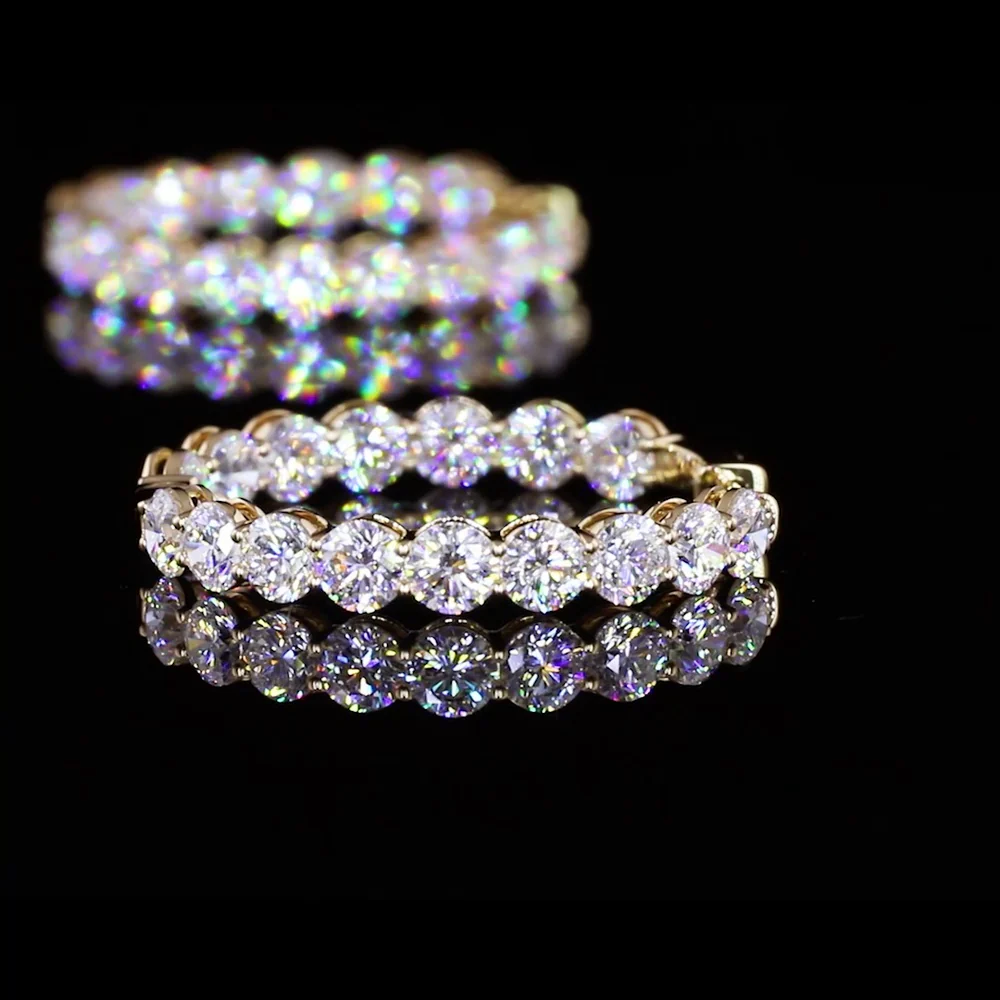 18K Yellow Gold Medium Hoop Earrings with 36 Prong Set Round Brilliant Lab Diamonds - 8.32 Carat Total Diamond Weight - Covaloro Fine Jewelry - Image 4