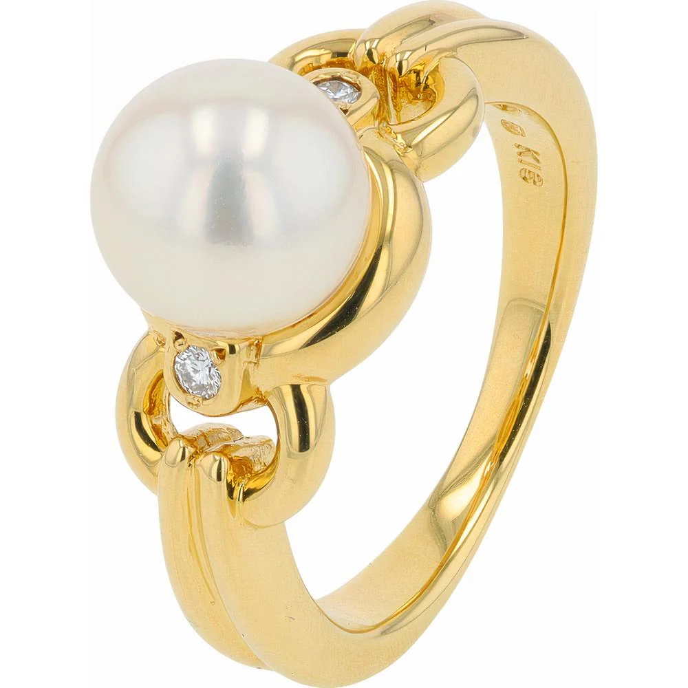18K Yellow Gold Mikimoto 7.5mm Pearl Ring with 0.04 Carat Total Diamond Accents
