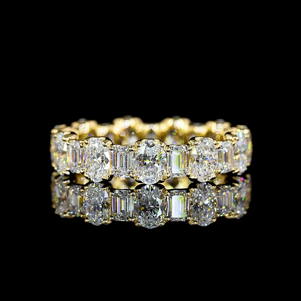18K Yellow Gold Mixed Shape Eternity Band with Alternating Oval and Emerald Cut Lab Diamonds - 3.30 Carats Total Diamond Weight - Covaloro Fine Jewelry