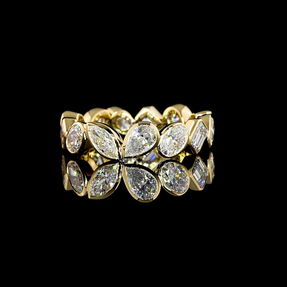 18K Yellow Gold Mixed Shape Eternity Band with Bezel Set Pear, Oval, and Marquise Lab Diamonds - 2.84 Carats Total Diamond Weight - Covaloro Fine Jewelry