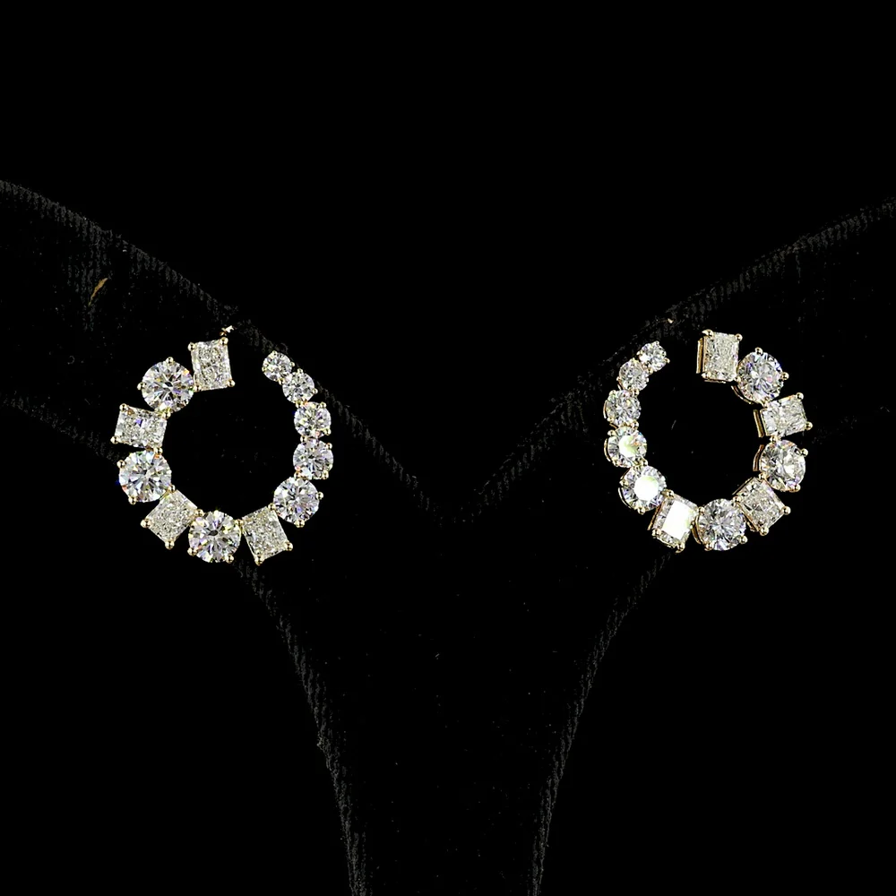 18K Yellow Gold Mixed Shape Special Earrings with Prong Set Brilliant and Radiant Cut Lab Diamonds - 5.25 Carats Total Diamond Weight - Covaloro Fine Jewelry