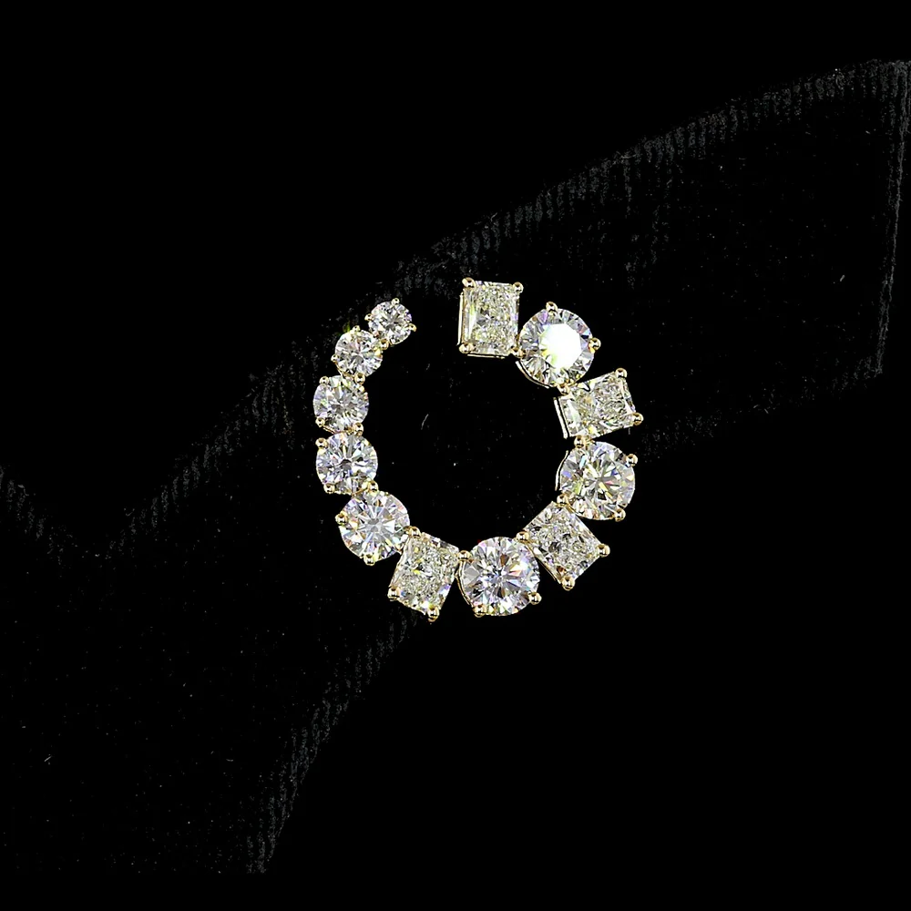 18K Yellow Gold Mixed Shape Special Earrings with Prong Set Brilliant and Radiant Cut Lab Diamonds - 5.25 Carats Total Diamond Weight - Covaloro Fine Jewelry - Image 2