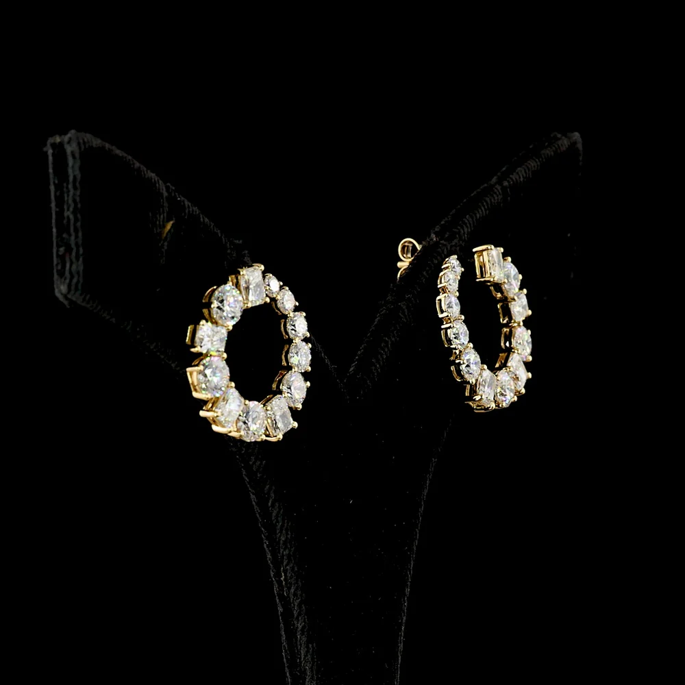18K Yellow Gold Mixed Shape Special Earrings with Prong Set Brilliant and Radiant Cut Lab Diamonds - 5.25 Carats Total Diamond Weight - Covaloro Fine Jewelry - Image 4