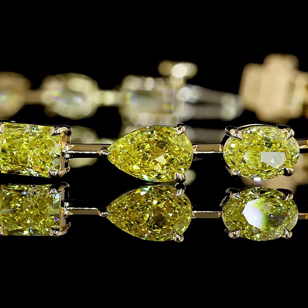 18K Yellow Gold Mixed Shape Station Bracelet with Fancy Vivid Yellow Lab Diamonds - 11.69 Carat Total Weight - Covaloro Fine Jewelry