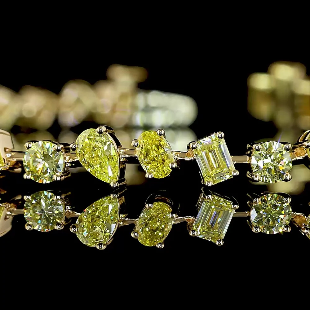 18K Yellow Gold Mixed Shape Station Bracelet with Fancy Vivid Yellow Lab Diamonds - 5.61 Total Carat Weight - Covaloro Fine Jewelry - Image 2