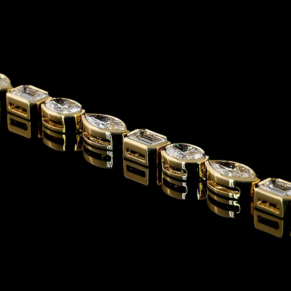 18K Yellow Gold Mixed Shape Tennis Bracelet with Bezel-Set Emerald, Marquise, and Oval Lab Diamonds - 8.26 Carats Total Diamond Weight - Covaloro Fine Jewelry - Image 2