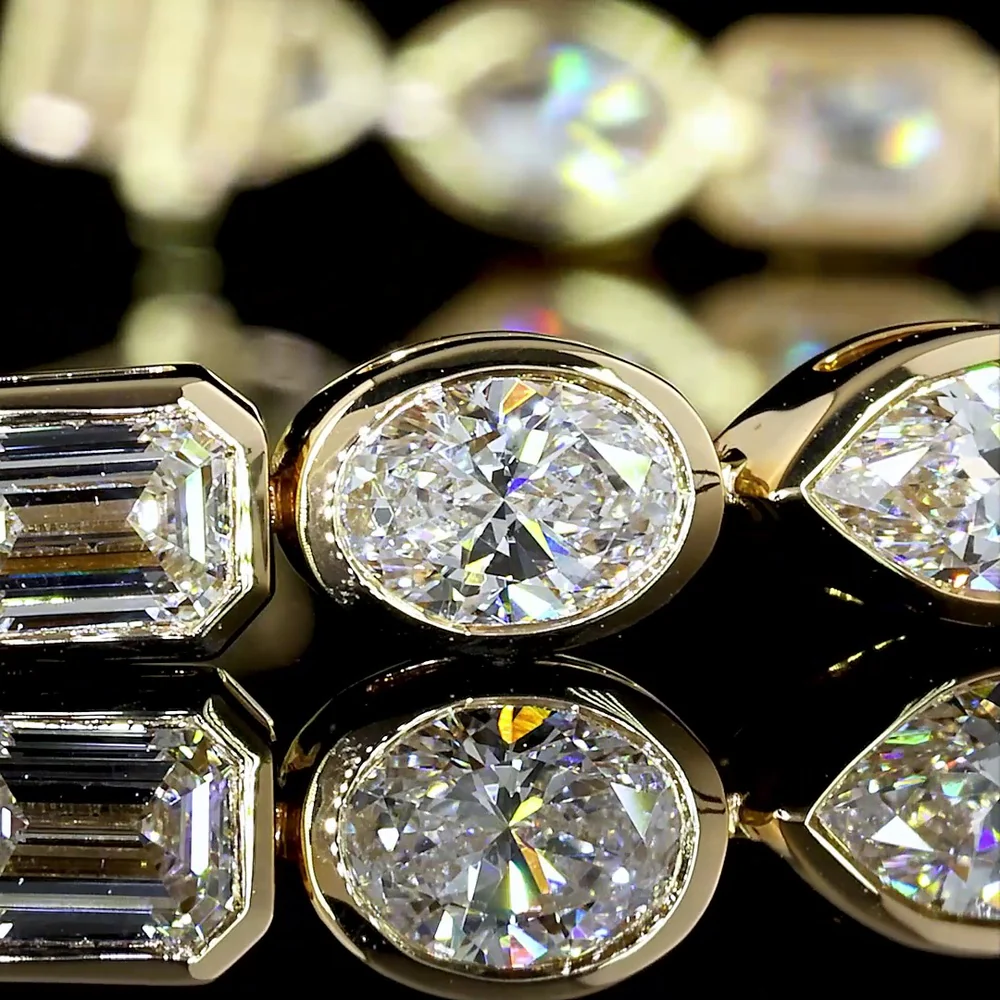 18K Yellow Gold Mixed Shape Tennis Bracelet with Bezel-Set Emerald, Marquise, and Oval Lab Diamonds - 8.26 Carats Total Diamond Weight - Covaloro Fine Jewelry - Image 3
