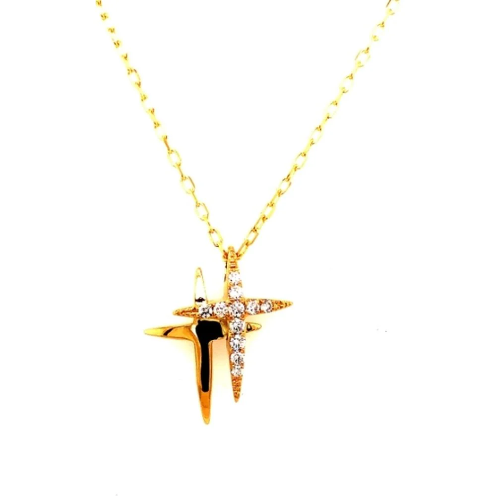 18K Yellow Gold Modern Cross-Style Pendant with Round Diamonds by Afarin