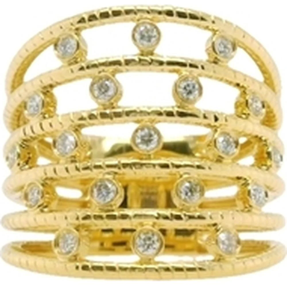 18K Yellow Gold Multi-Band Openwork Ring with Round Diamonds by Afarin