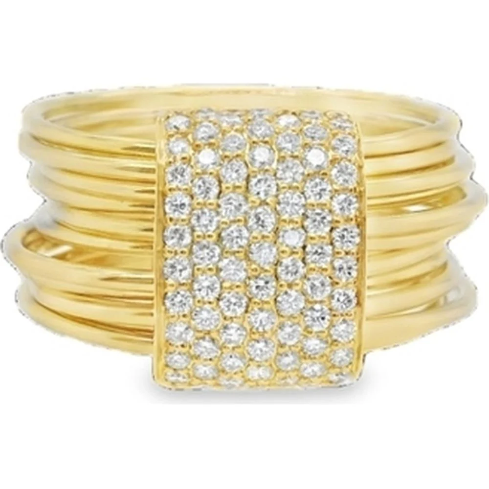 18K Yellow Gold Multi-Band Ring with Round Diamonds by Afarin