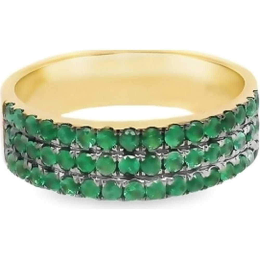 18K Yellow Gold Multi-Row Emerald Band Ring by Afarin