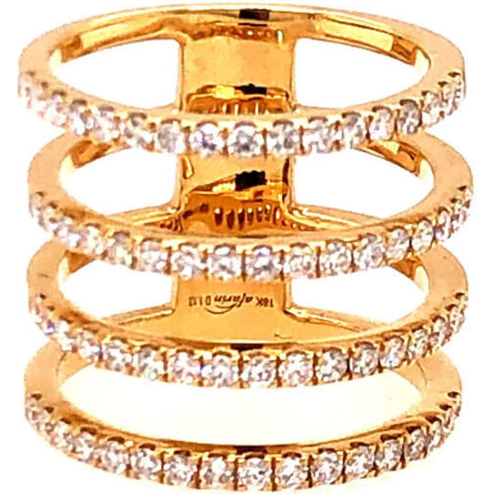 18K Yellow Gold Multi-Row Open Band Ring with Round Diamonds by Afarin