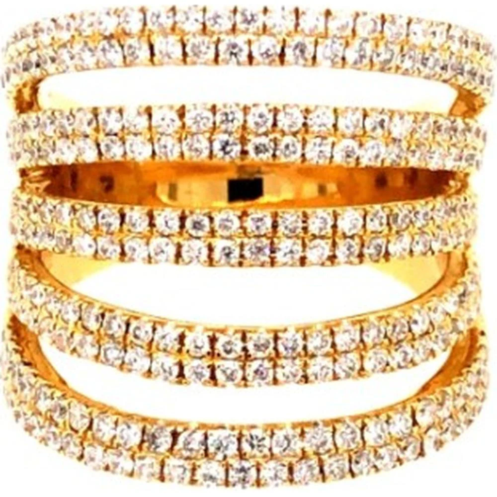 18K Yellow Gold Multi-Row Open Band Ring with Round Diamonds by Afarin