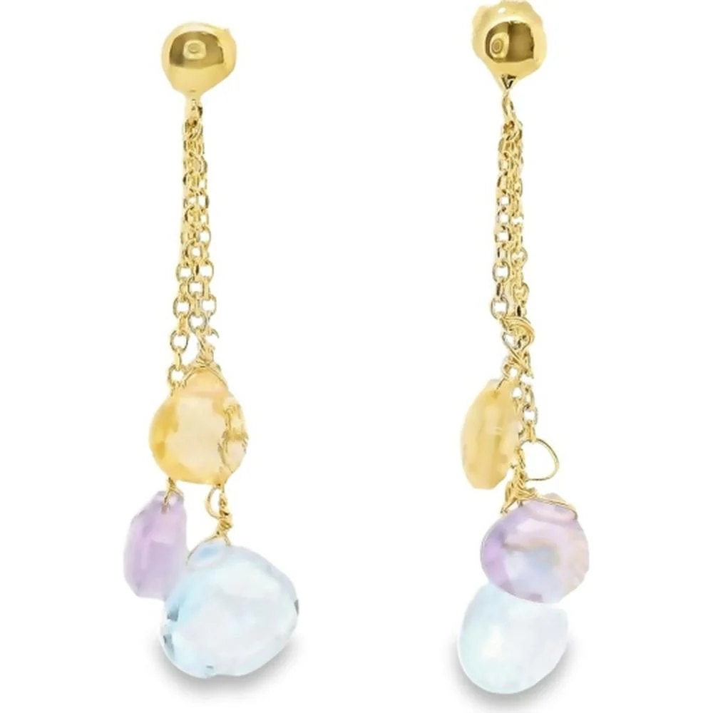 18K Yellow Gold Multi Semi-Precious Drop Earrings by Afarin