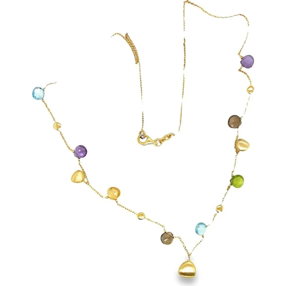 18K Yellow Gold Multi Semi-Precious Station Necklace with Bezel-Set Colorful Gemstones by Afarin