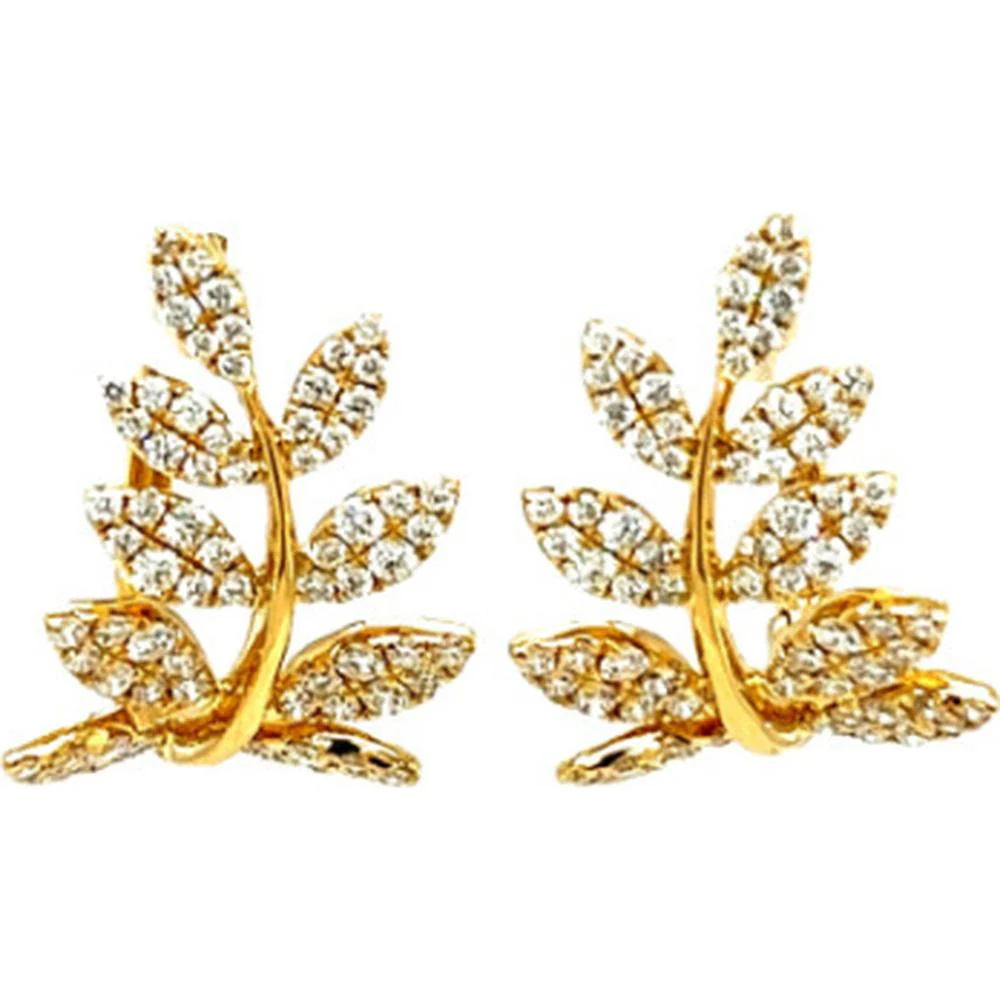 18K Yellow Gold Nature-Inspired Diamond Stud Earrings with Marquise Leaf Motif by Afarin