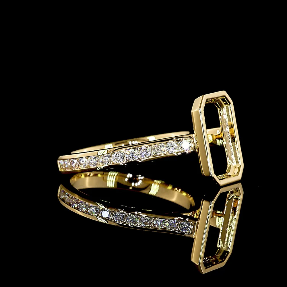 18K Yellow Gold North-South Bezel Set Radiant Cut Lab Diamond Ring with Channel Set Brilliant Diamond Shank - 3.73 Carat Total Weight, E-F Color VS Clarity - Covaloro Fine Jewelry - Image 2