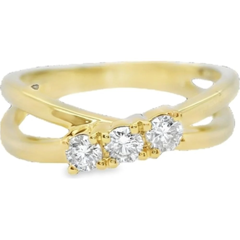 18K Yellow Gold Open Band Ring with Prong-Set Round Diamonds by Afarin