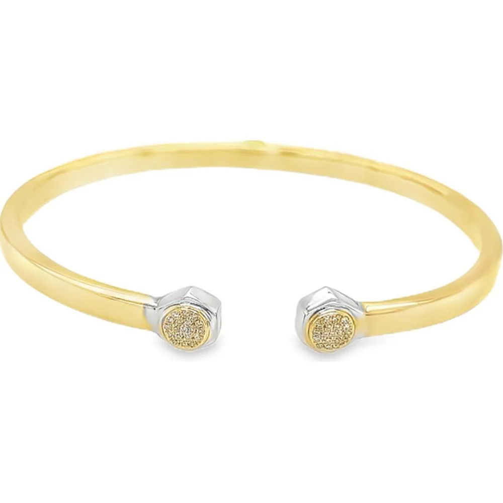 18K Yellow Gold Open Bangle with White Gold Diamond Accents by Afarin