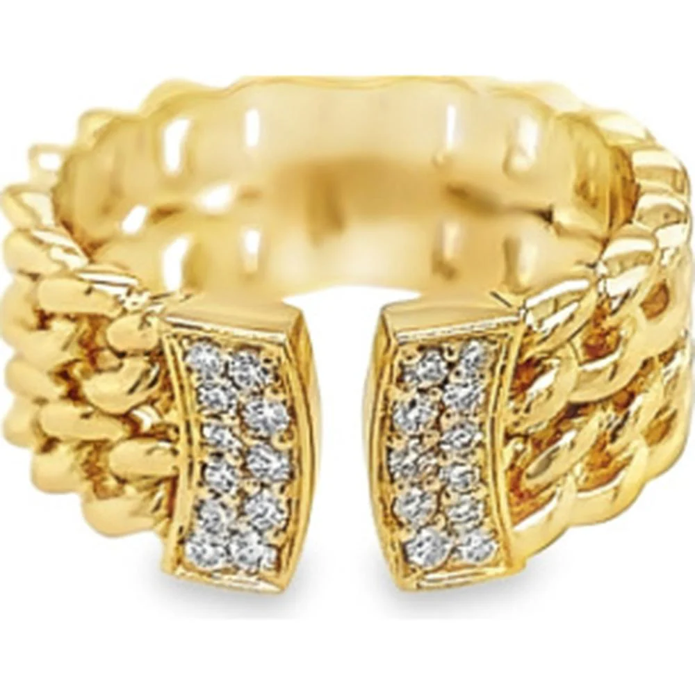 18K Yellow Gold Open Braided Ring with Diamond Accents by Afarin
