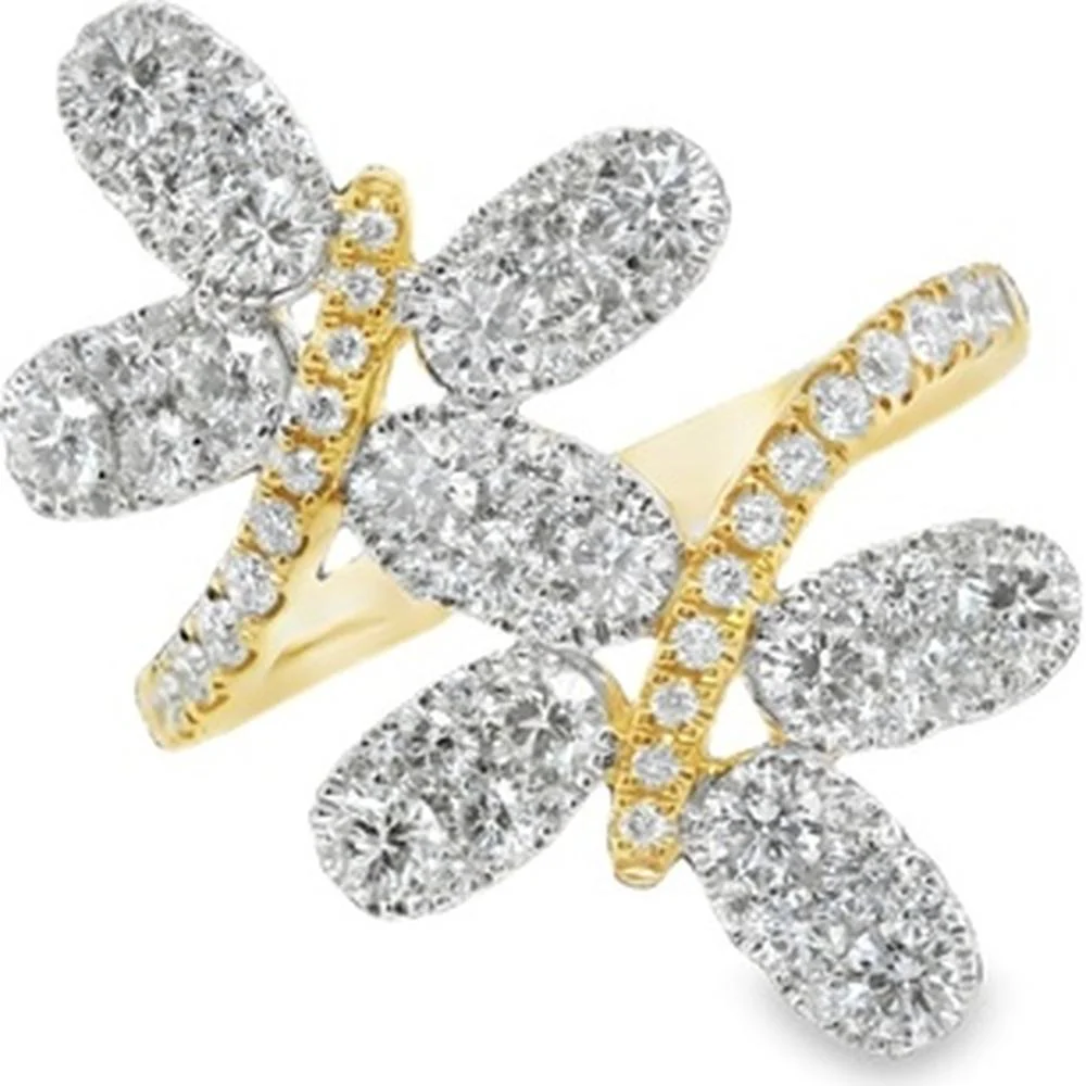 18K Yellow Gold Open Butterfly Ring with Marquise and Round Diamonds by Afarin