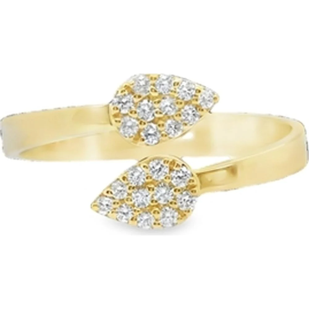 18K Yellow Gold Open Bypass Ring with Pear-Shape Diamond Cluster Ends by Afarin