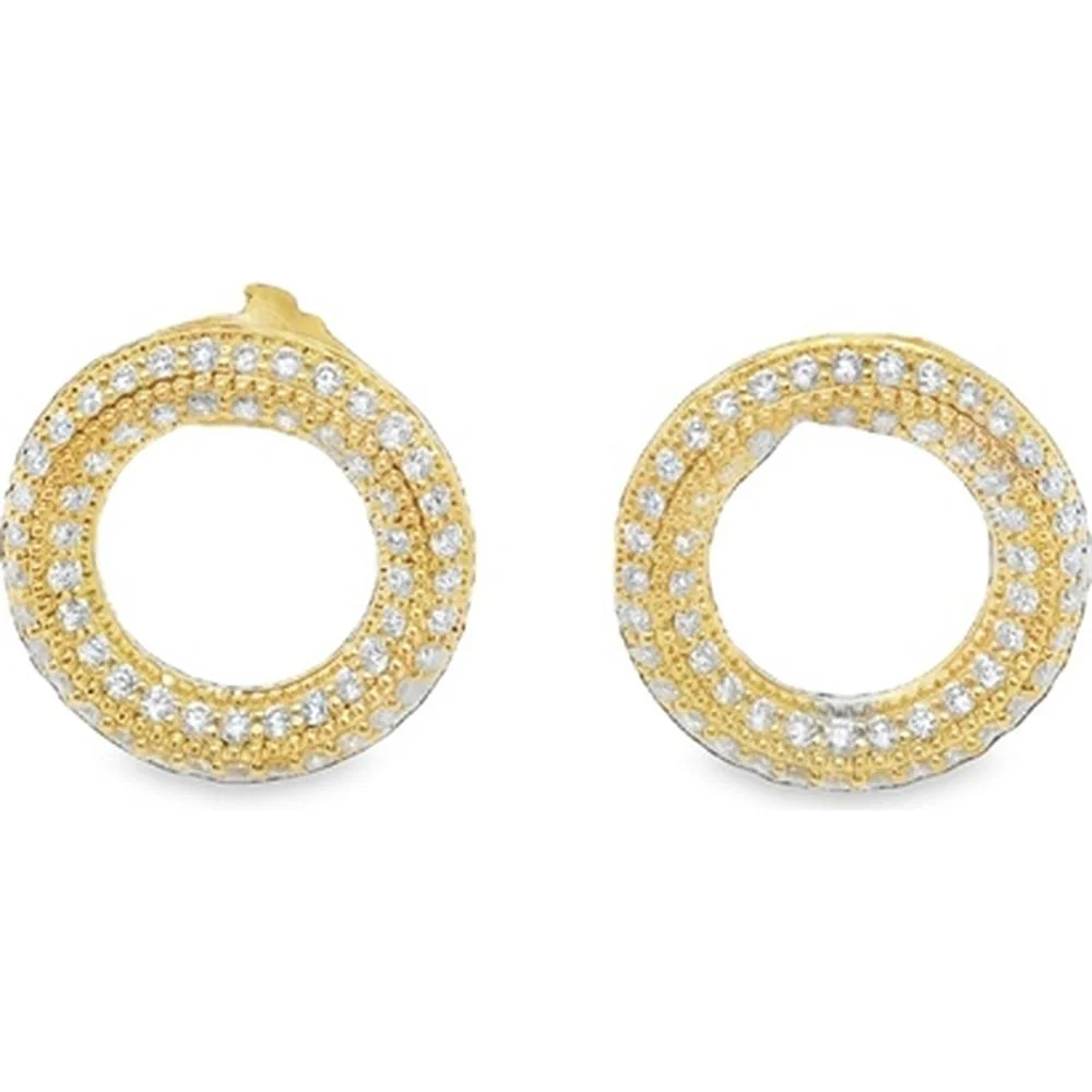 18K Yellow Gold Open Circle Diamond Earrings by Afarin