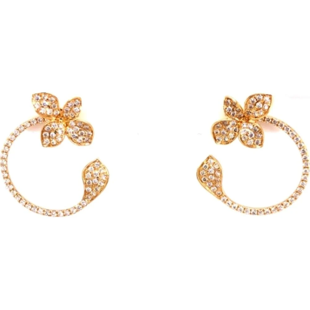 18K Yellow Gold Open Circle Diamond Earrings with Floral Motif by Afarin