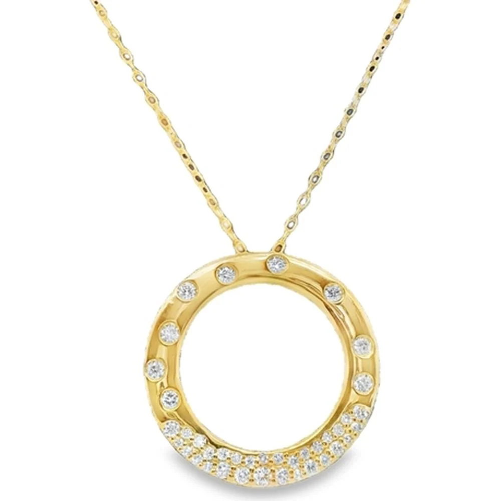 18K Yellow Gold Open Circle Diamond Pendant Necklace by Afarin