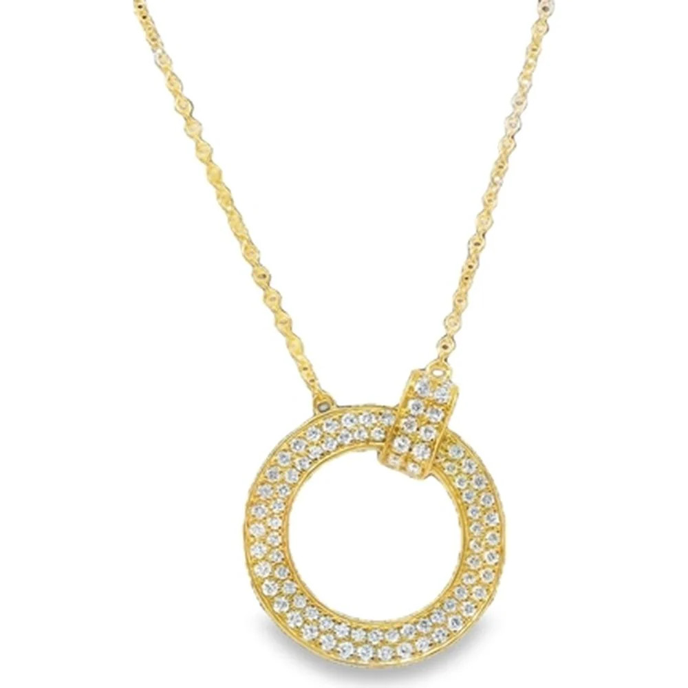 18K Yellow Gold Open Circle Pendant Necklace with Diamond Accents by Afarin