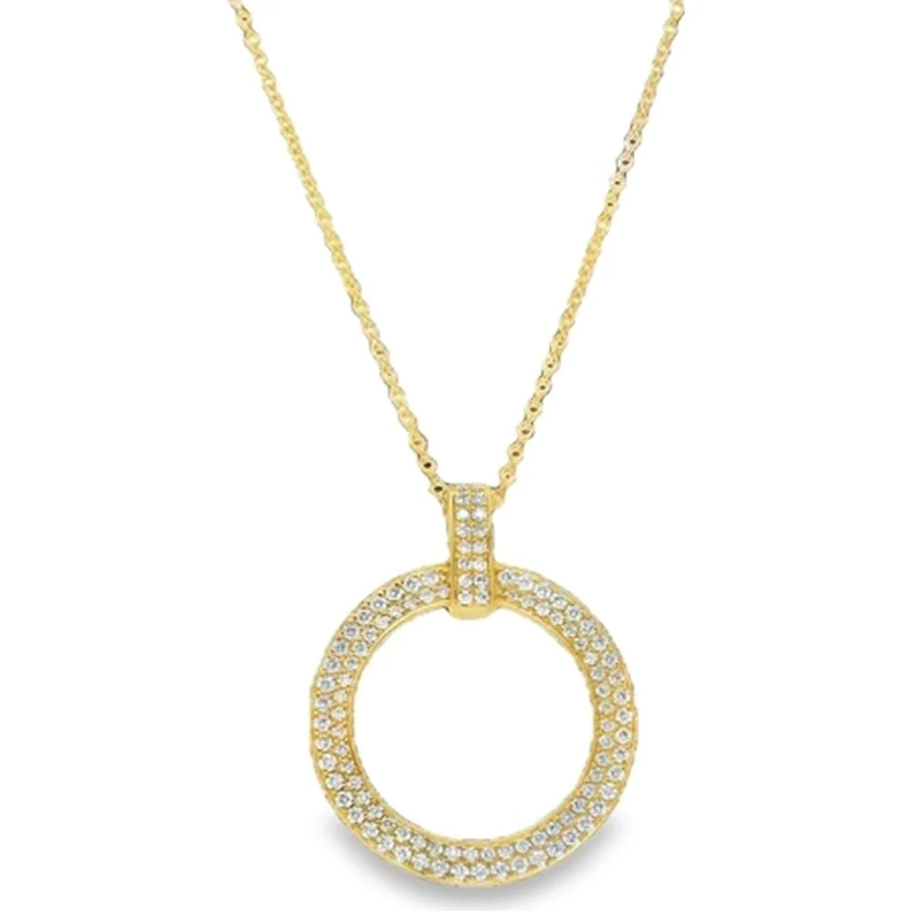 18K Yellow Gold Open Circle Pendant with Pavé Set Diamonds by Afarin