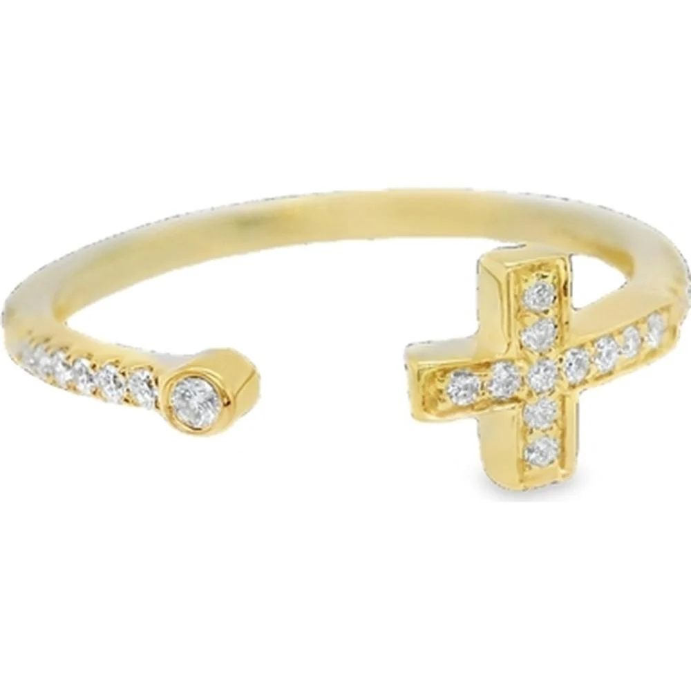 18K Yellow Gold Open Cross Ring with Round Diamonds by Afarin