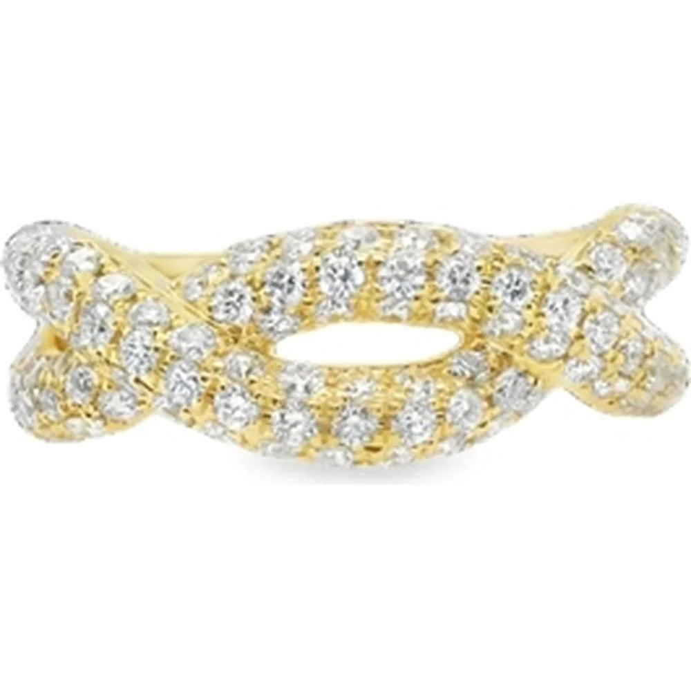 18K Yellow Gold Open Crossover Ring with Round Diamonds by Afarin