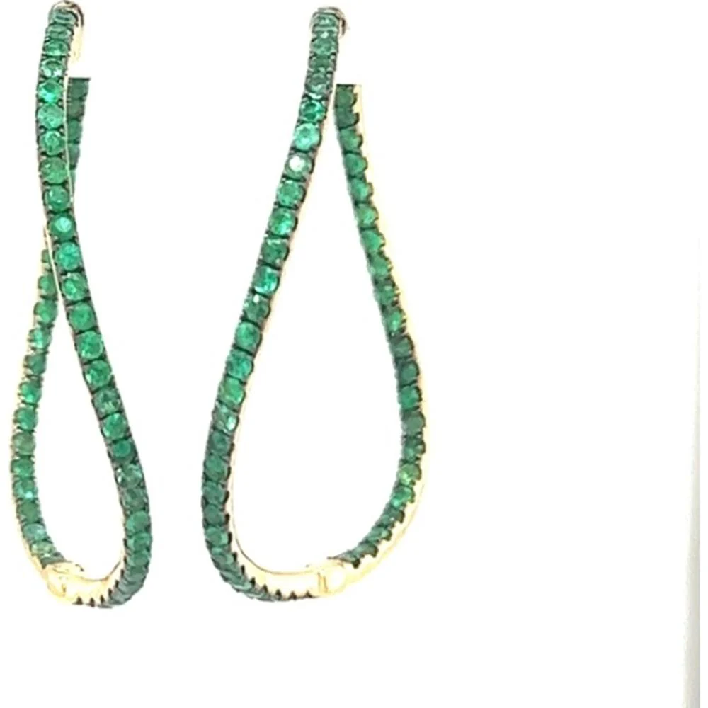 18K Yellow Gold Open Drop Earrings with Round Emeralds by Afarin