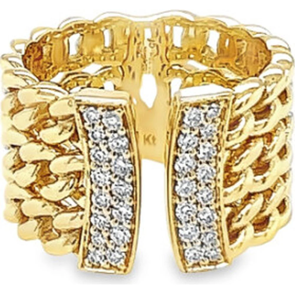 18K Yellow Gold Open Fancy Link Ring with Diamond Accents by Afarin