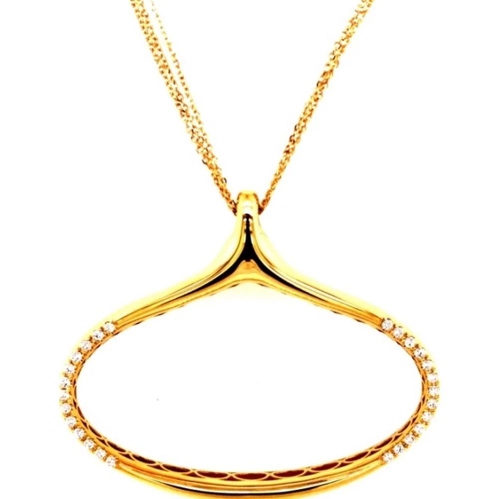 18K Yellow Gold Open Free-Form Pendant Necklace with Round Diamond Accents by Afarin